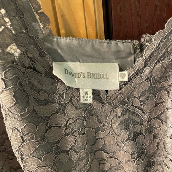 Beautiful lace overlay gray cocktail length bridesmaids dress David’s Bridal - Picture 3 of 3